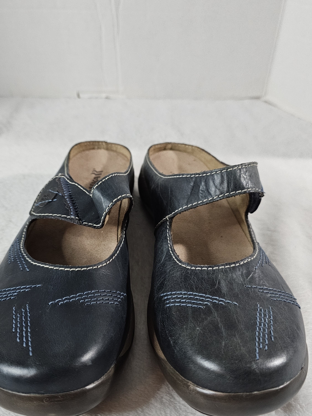 Romika Navy Blue Leather Mary Jane Slip-On Clogs